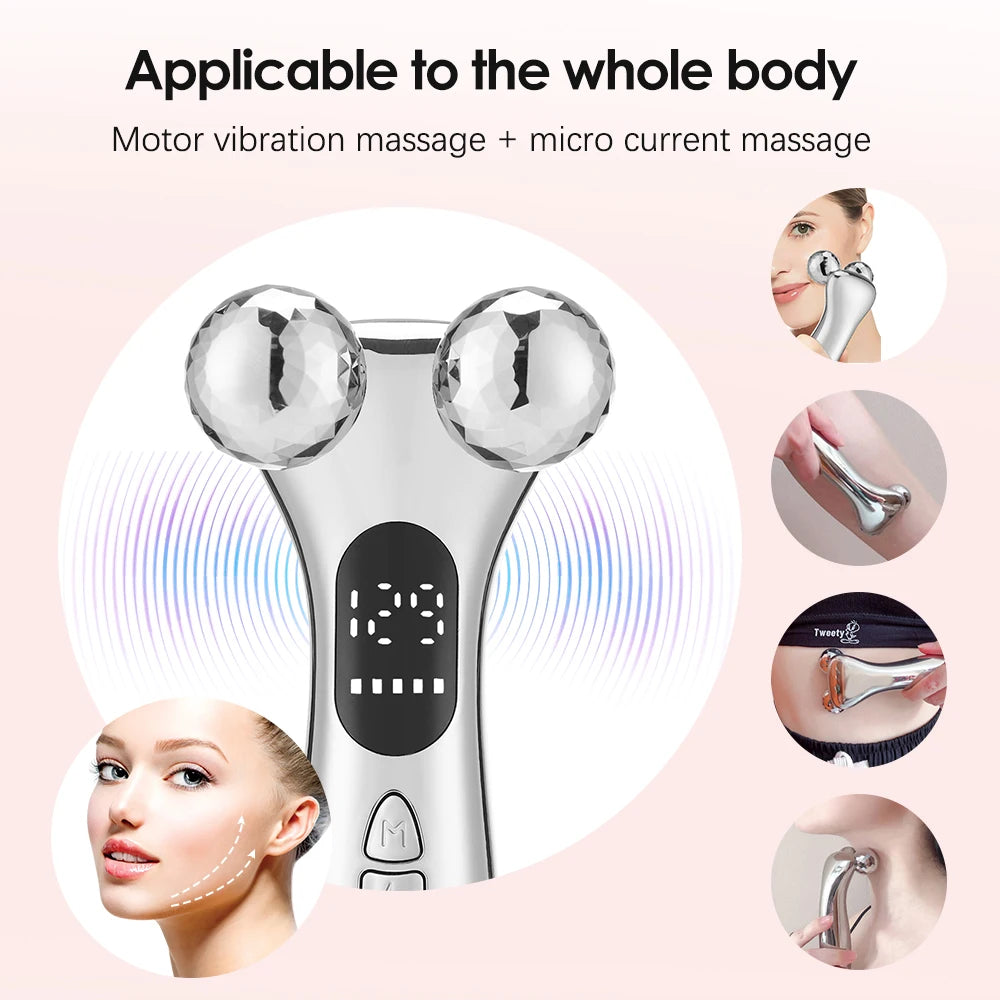 Electric Facial Micro-current Beauty Instrument LED Display Face Lift Roller Massager Skin Tighten Massage Beauty Devices