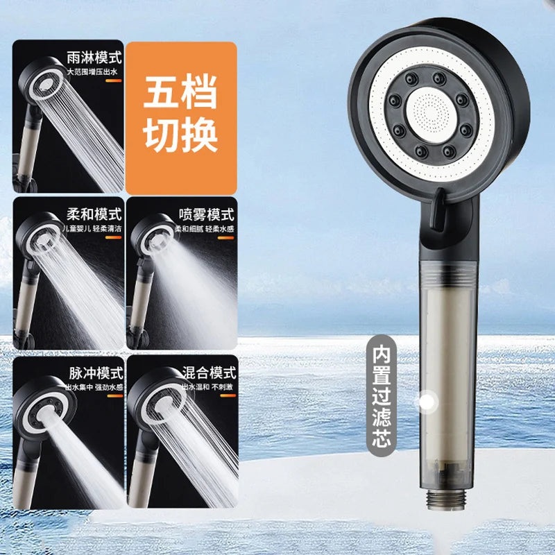 Pressurized Filter Shower Head High Pressure 5 Modes Water Saving Nozzle Powerful Spa Handheld Showers Bathroom accessorie