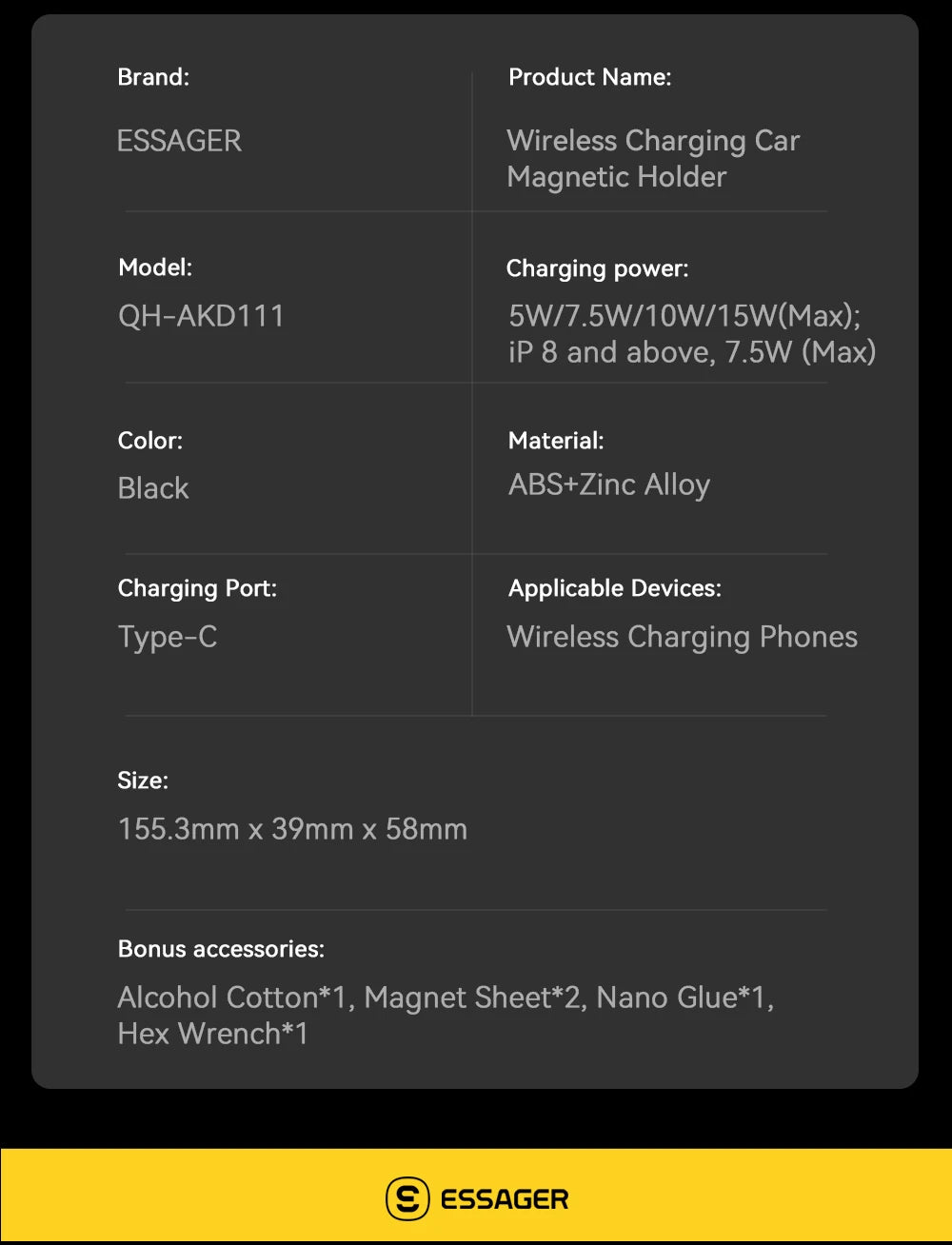 Essager Magnetic Wireless Charger Car Phone Holder 15W Fast Charging Easy Paste Mount Stand For Magsafe iPhone 15 14 13 Pro Max