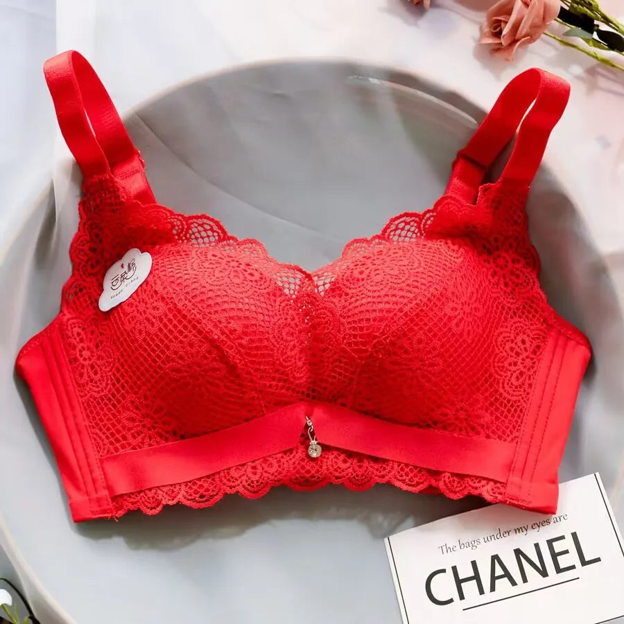 Push Up Bra for Women Sexy Floral Lace Bralette Wireless Soft Seamless Brassiere Cotton Comfortable Gathered Female Lingerie