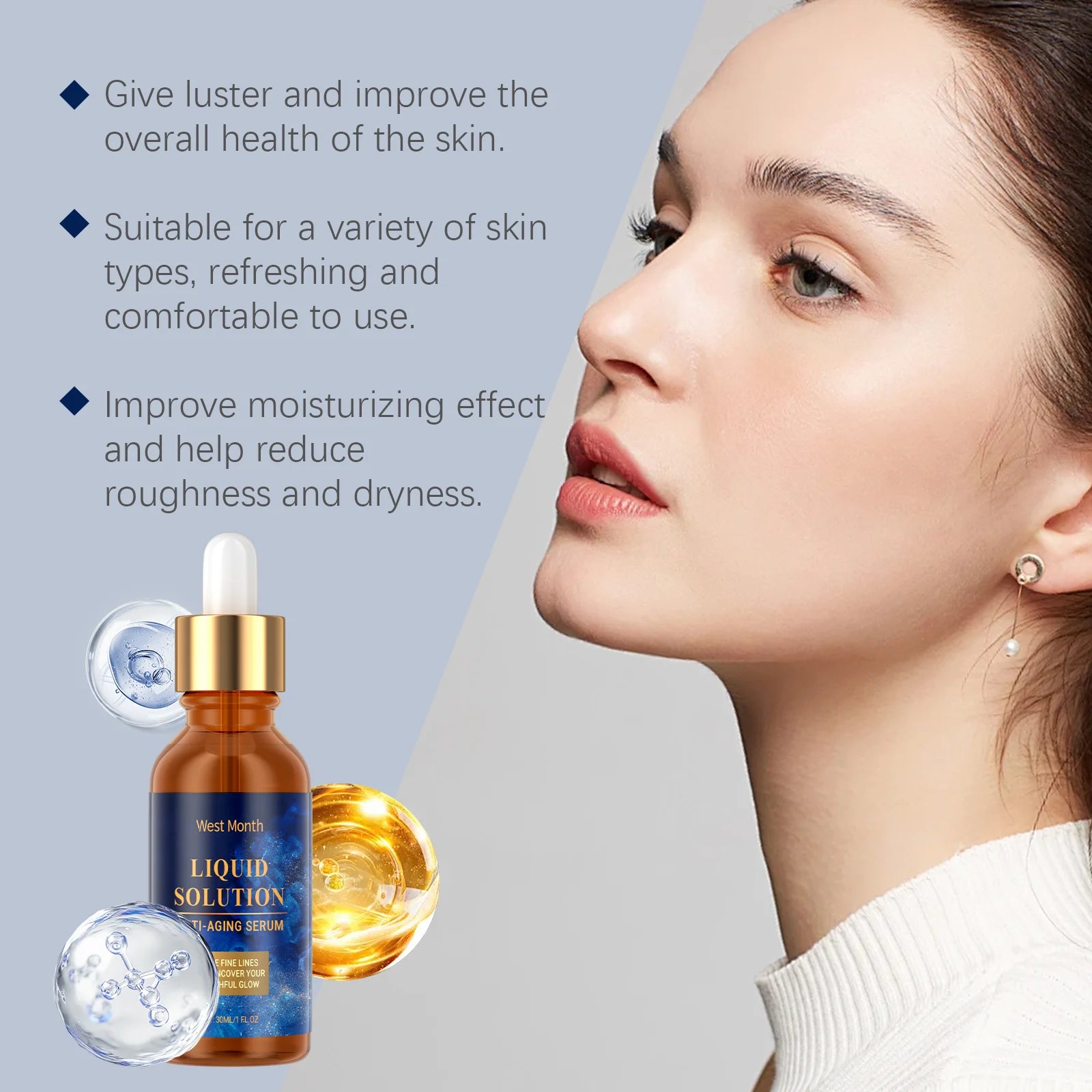 Firming Facial Serum, smooths pores, hydrates, nourishes, repairs, moisturizes, and improves roughness