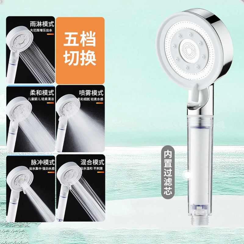 Pressurized Filter Shower Head High Pressure 5 Modes Water Saving Nozzle Powerful Spa Handheld Showers Bathroom accessorie