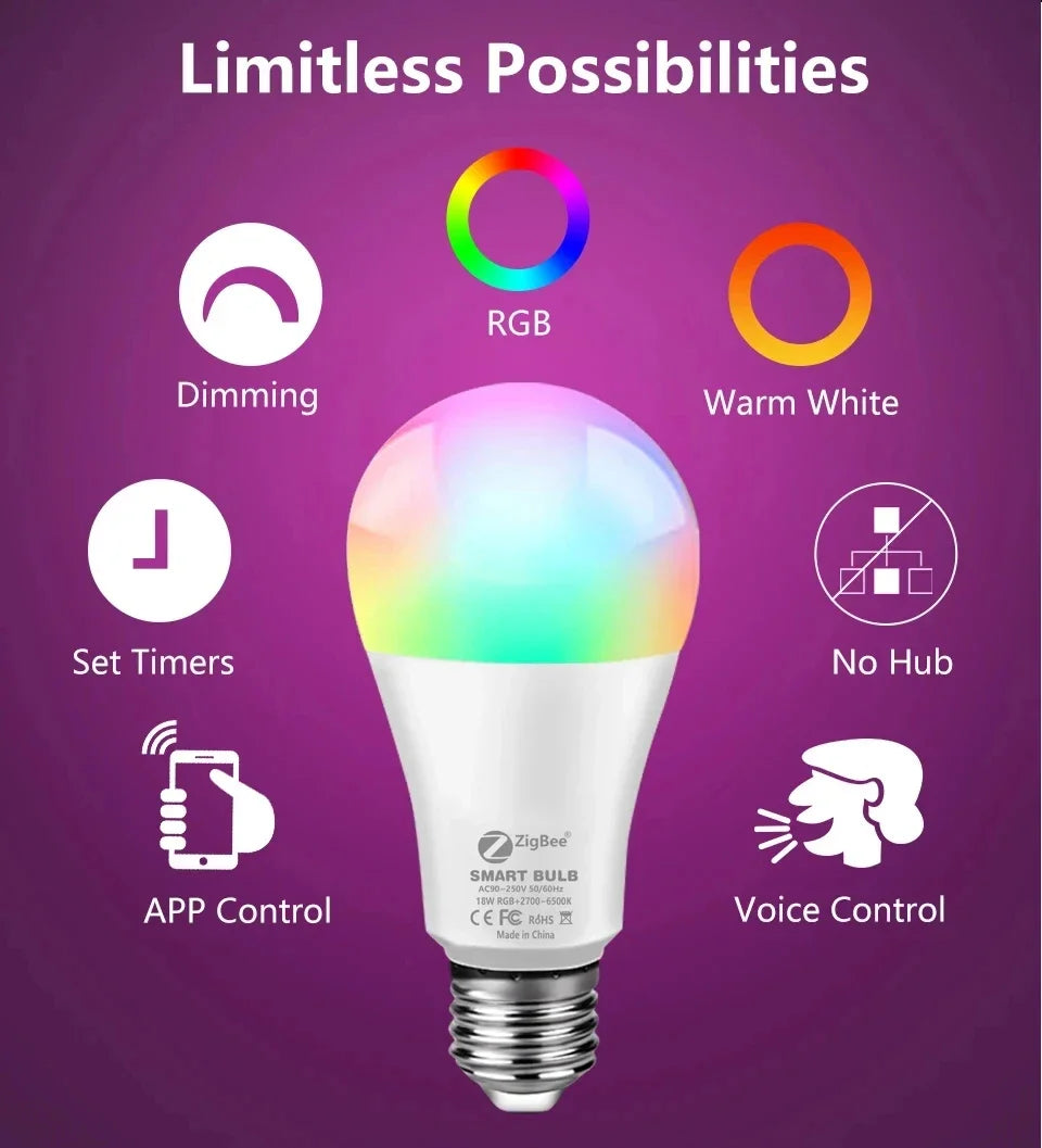 E27 E26 Tuya Smart Bulb AC 85-265V Wifi Bluetooth Zigbee Led Light RGB Lamp Spotlight Ampoules Remote Group Control Smart Life