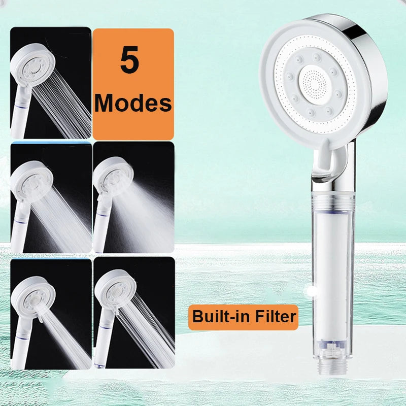 Pressurized Filter Shower Head High Pressure 5 Modes Water Saving Nozzle Powerful Spa Handheld Showers Bathroom accessorie