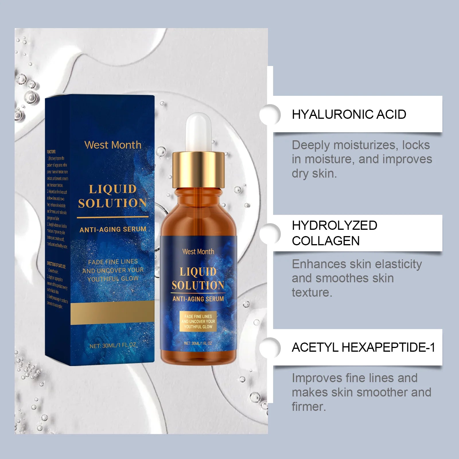 Firming Facial Serum, smooths pores, hydrates, nourishes, repairs, moisturizes, and improves roughness